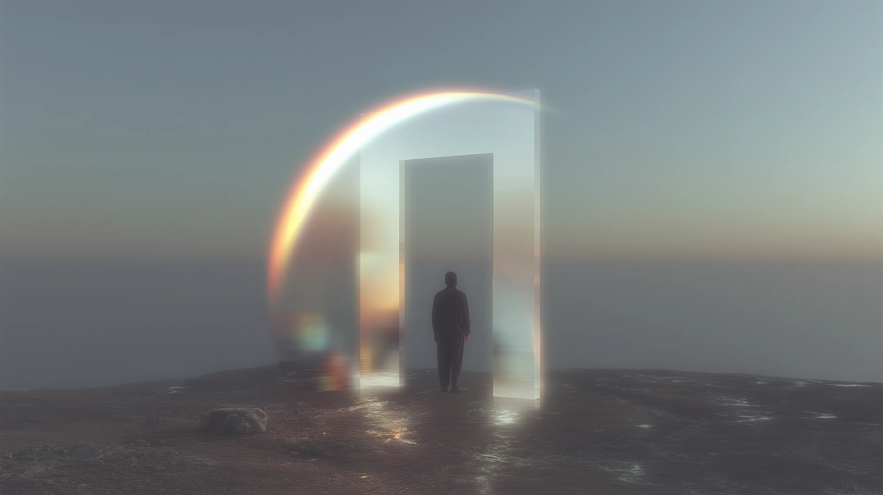 Bright portal with rainbow light